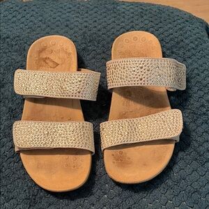 Vionic Beige Sandals with Gold Stud Details